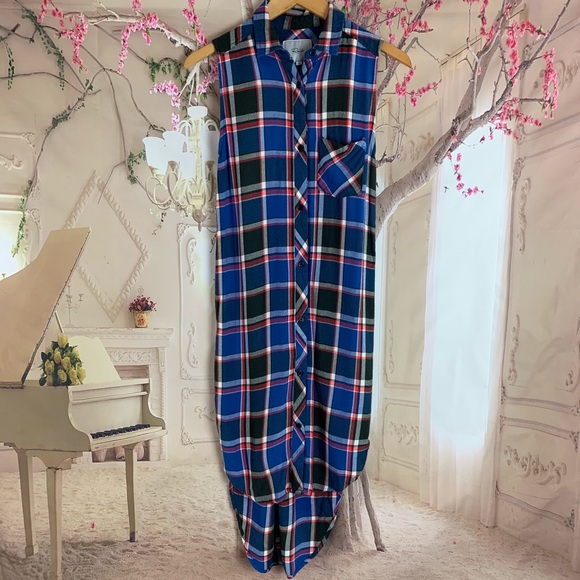 Rails Navy Blue Plaid Jordyn Tunic High low - Picture 2 of 9